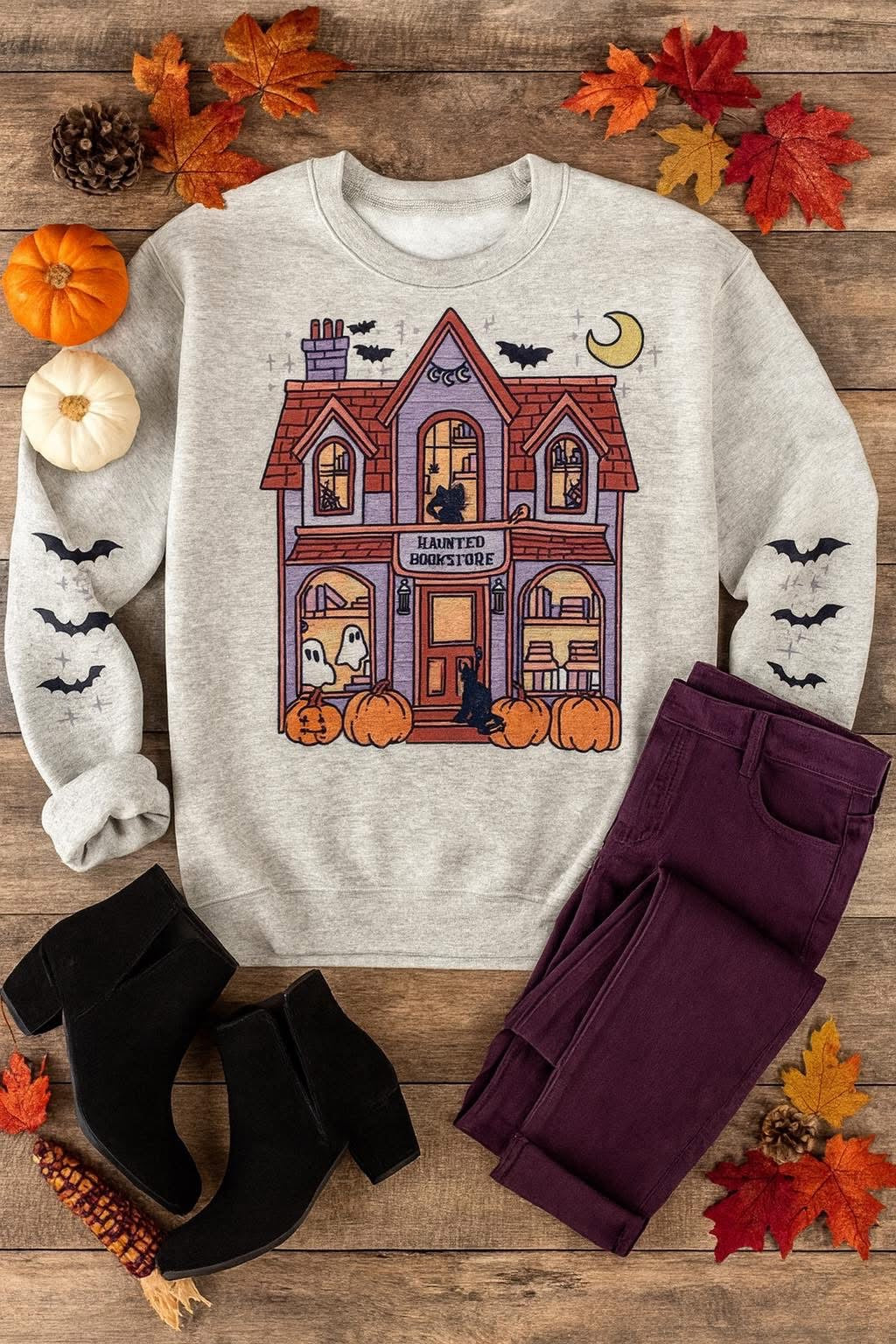 Haunted Bookstore Sweatshirt – Cozy Spooky Season Vibes