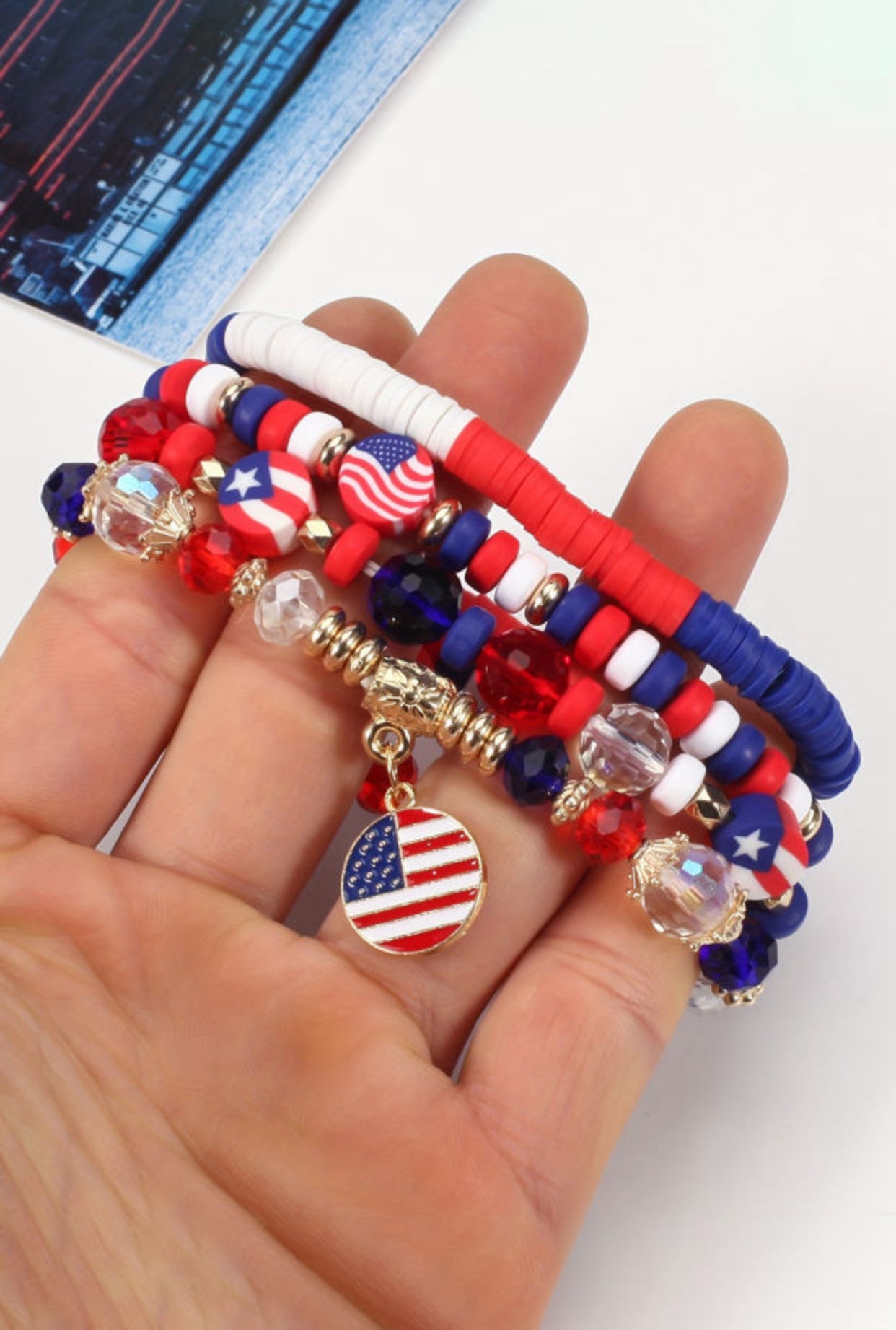 American Flag Multilayered Charm Bracelet