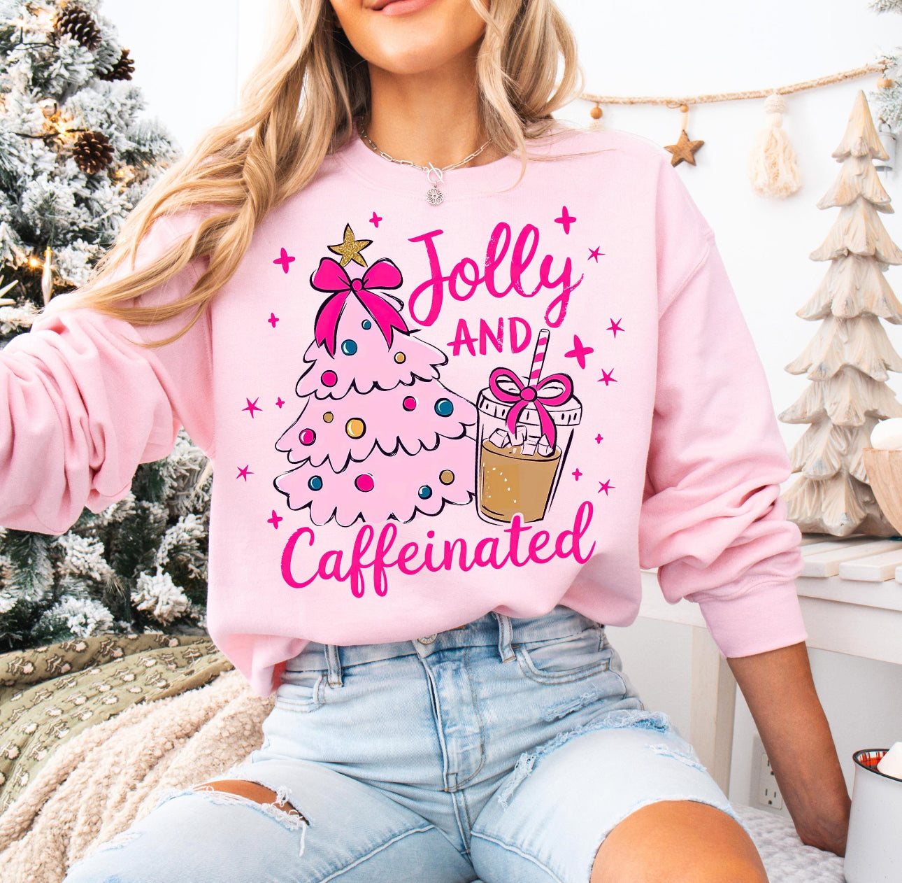 Jolly and Caffeinated Pink Crewneck