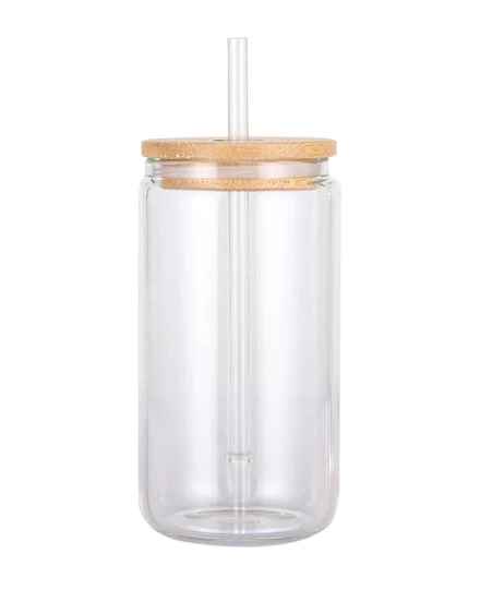 Blank 16 oz Glass Tumbler w/Bamboo lid