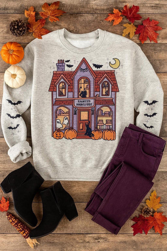 Haunted Bookstore Sweatshirt – Cozy Spooky Season Vibes
