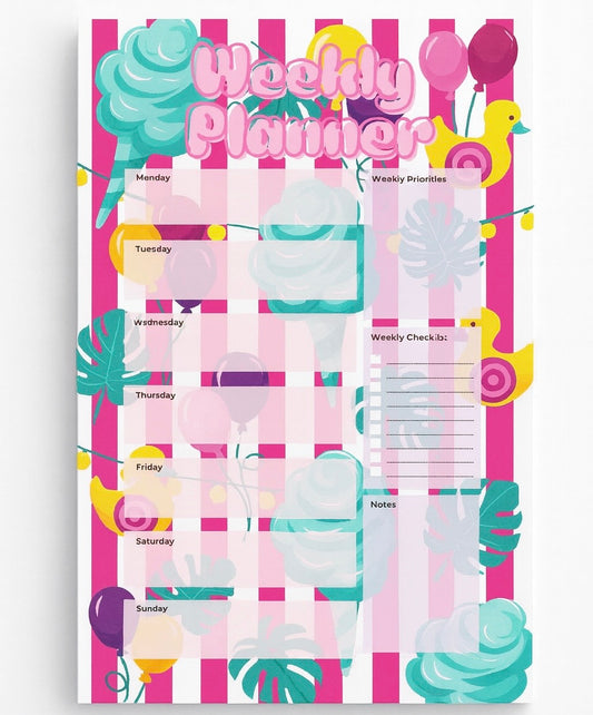 Alani Nu Cotton Candy Weekly Planner | Half Letter Size | 50 Tear-Off Pages | Handmade Cute Pink Stationery Organizer